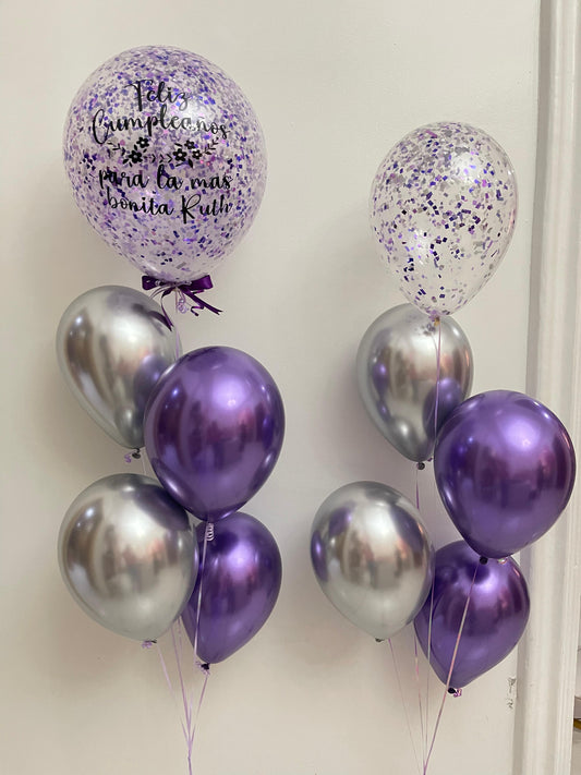 Médium ‘’18’’ Purple & Silver Balloon & 5 Balloon Bouquet