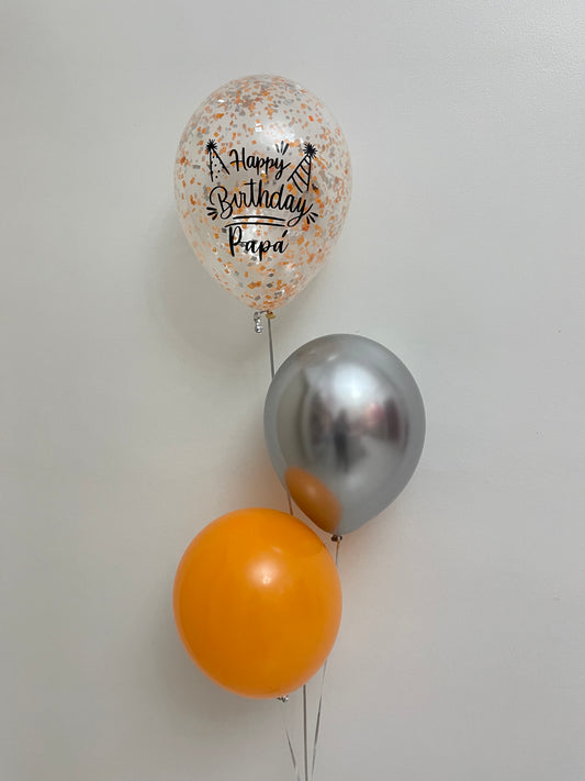 3 Balloon Bouquet Silver & Orange