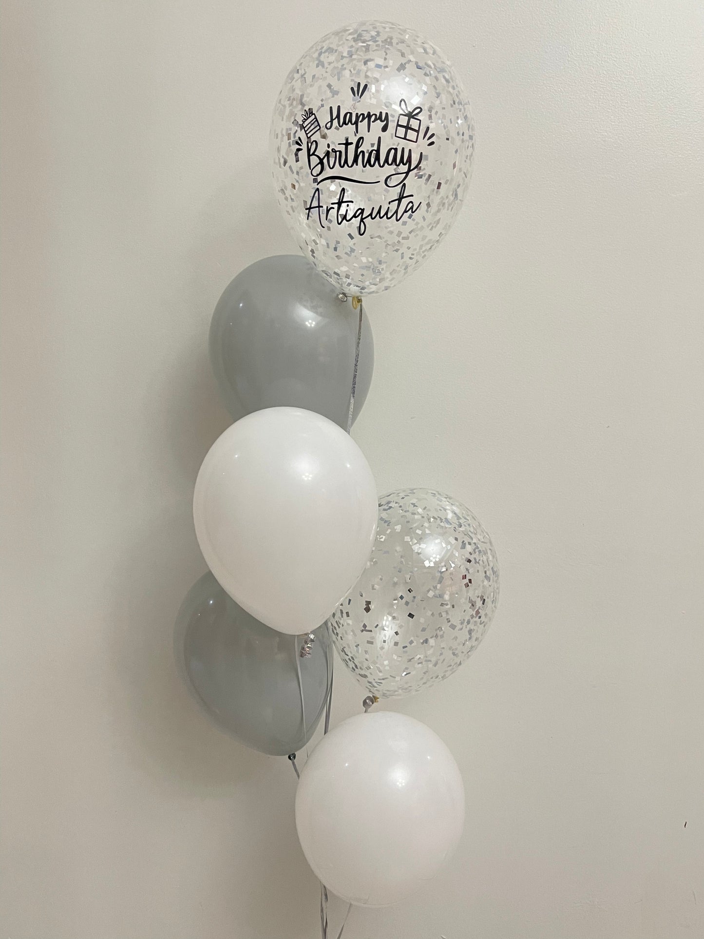 Gray & White 6 Balloons Bouquet