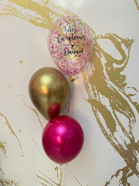 3 Balloon Fucsia & Gold Bouquet