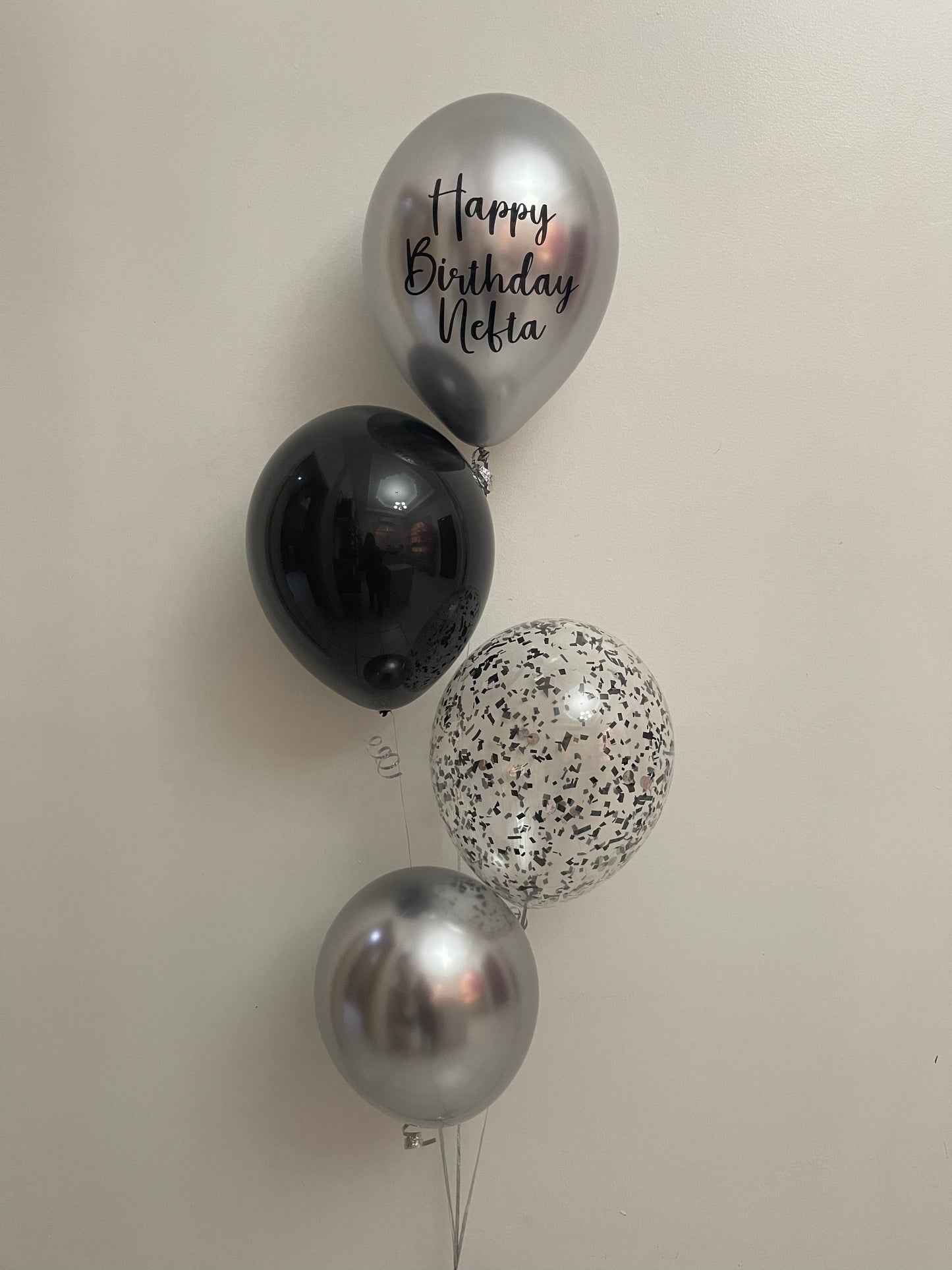 Silver & Black 4 Balloon Bouquet