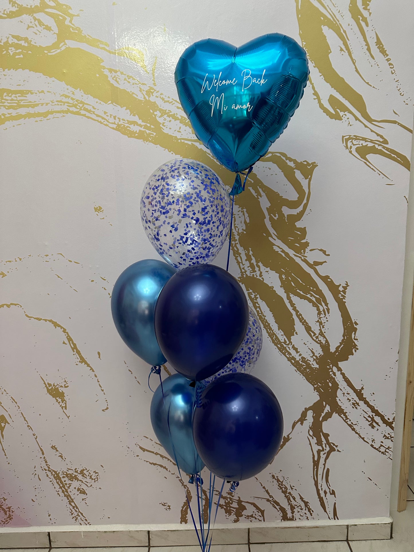 Welcome Blue Heart Foil + Chrome Balloons