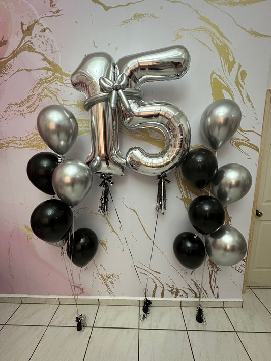 Silver Numbers & 12 Balloons Bouquet