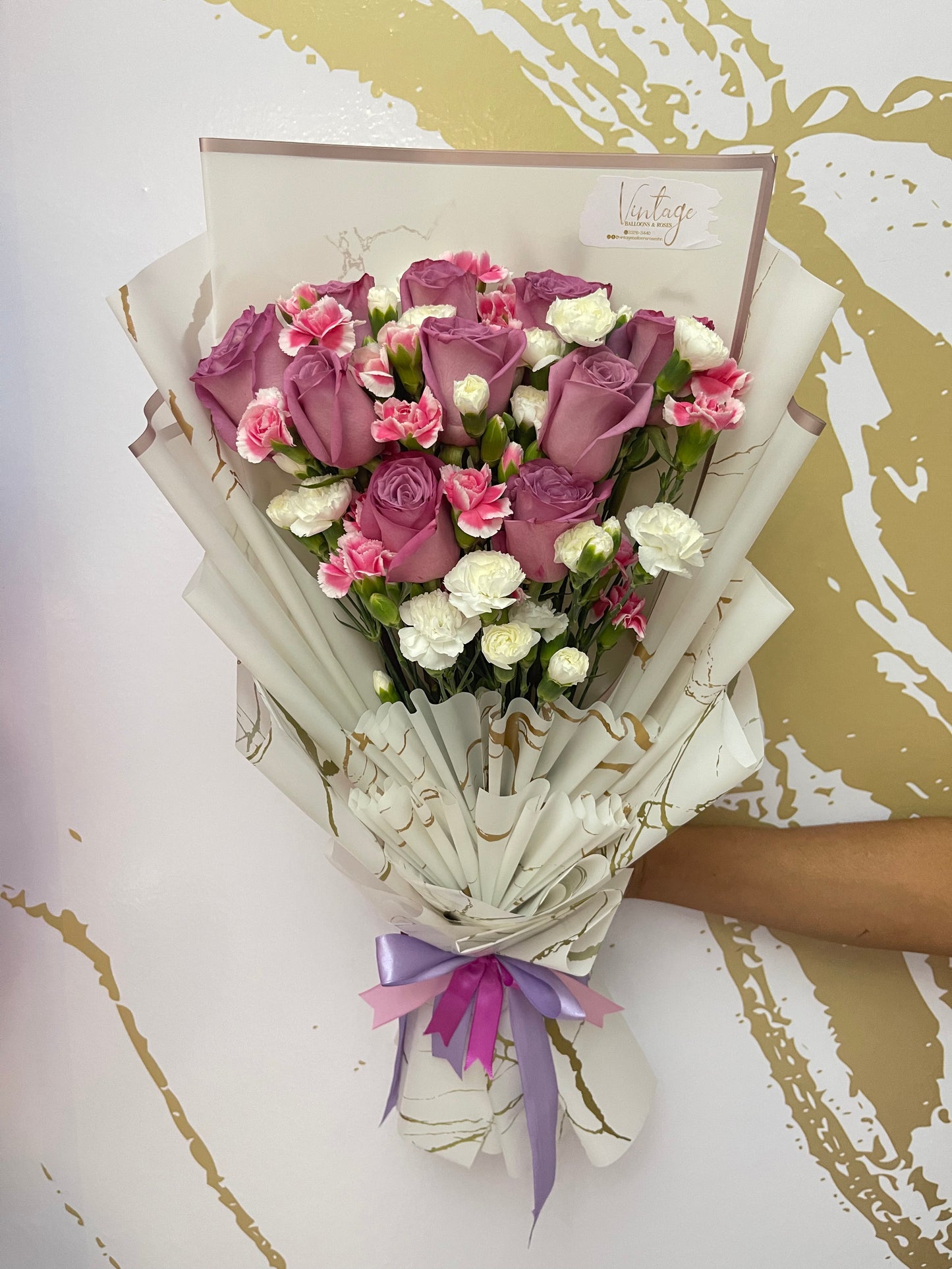 Silver Letter Bouquet +  Purple Roses