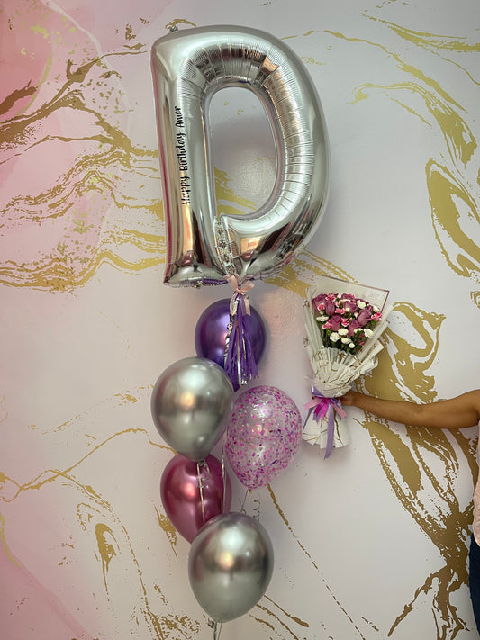 Silver Letter Bouquet +  Purple Roses