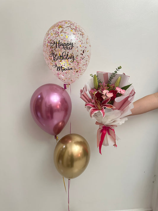 Mini Floral Bouquet & 3 Balloons