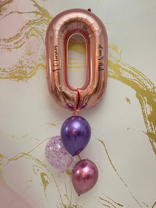 Numero 0 Rose Gold & Chrome Balloons