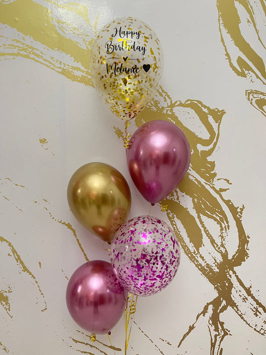 5 Balloon Bouquet Mauve & Gold