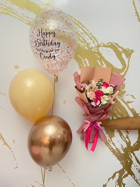 Charm Flower Bouquet & 3 Balloons