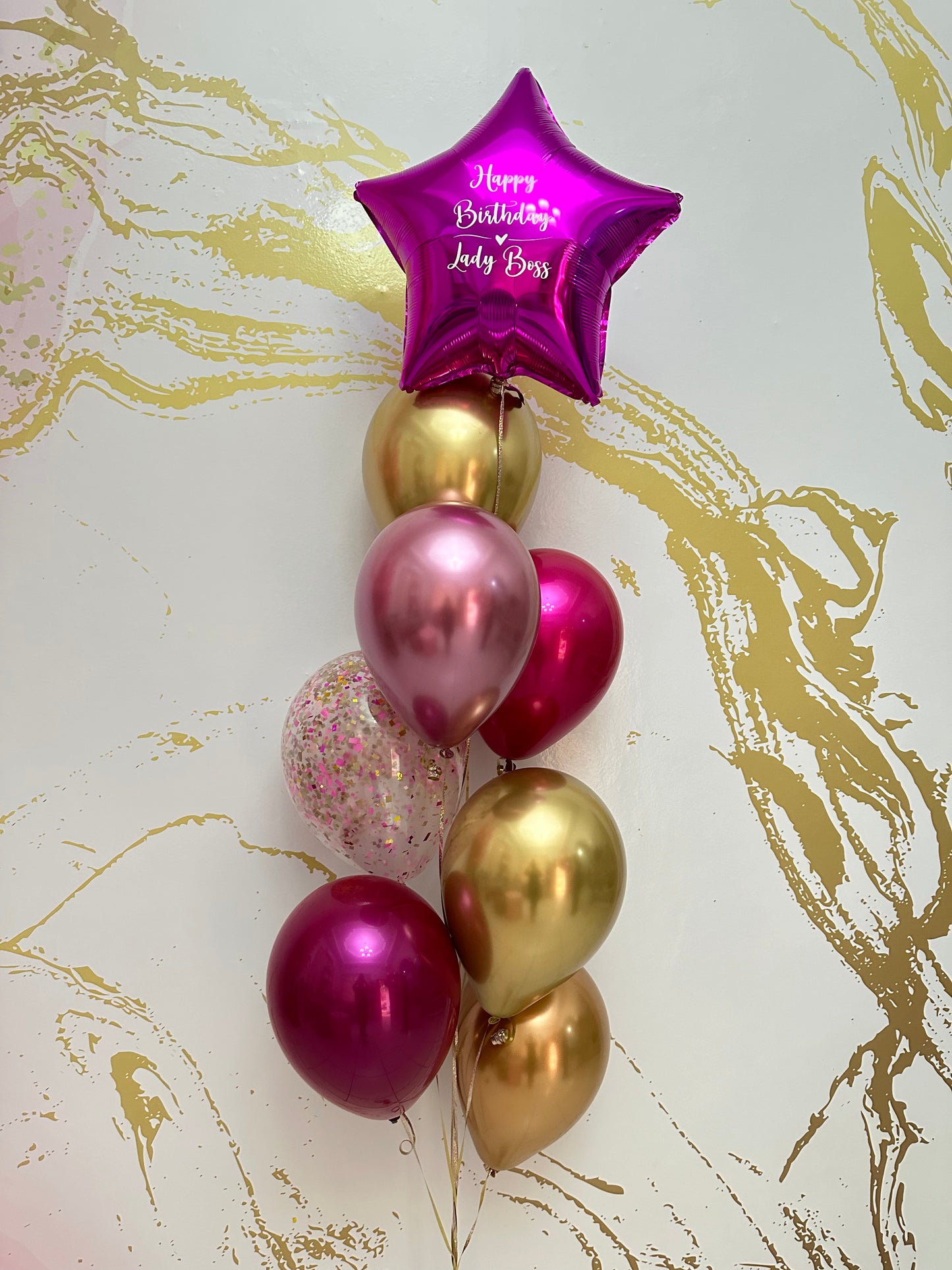 Star Fucsia Pink & Gold Balloon Bouquet