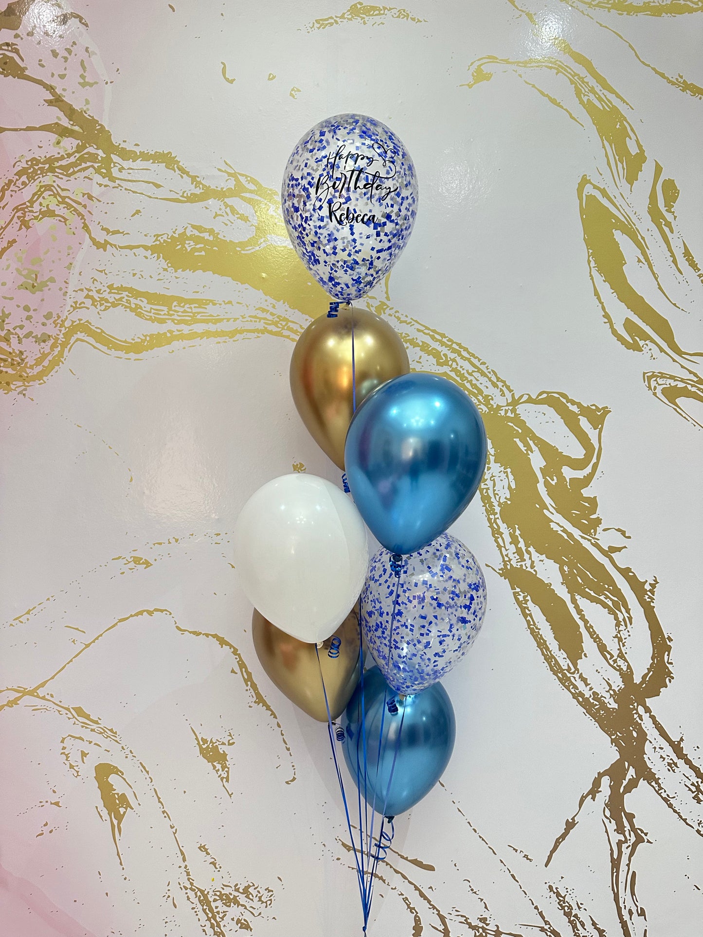 7 Balloon Blue & Gold Bouquet