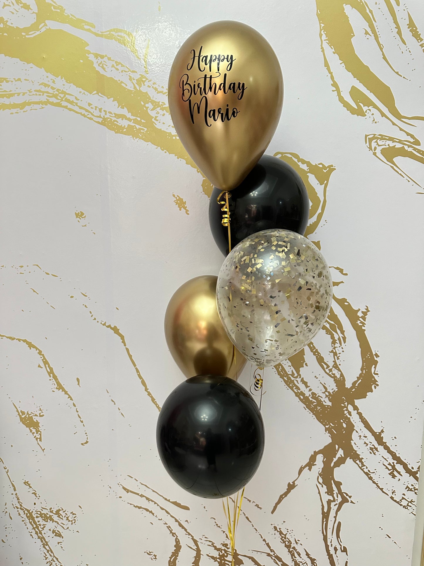 5 Balloon Black & Gold Bouquet