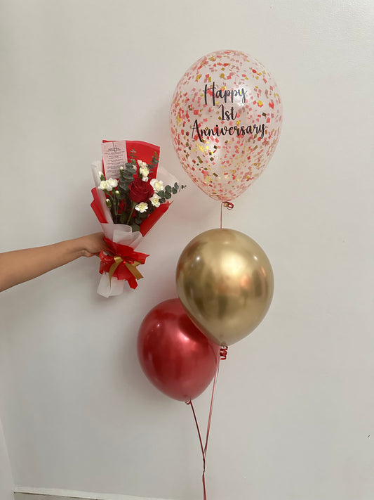 Anniversary Single Rose & Balloons