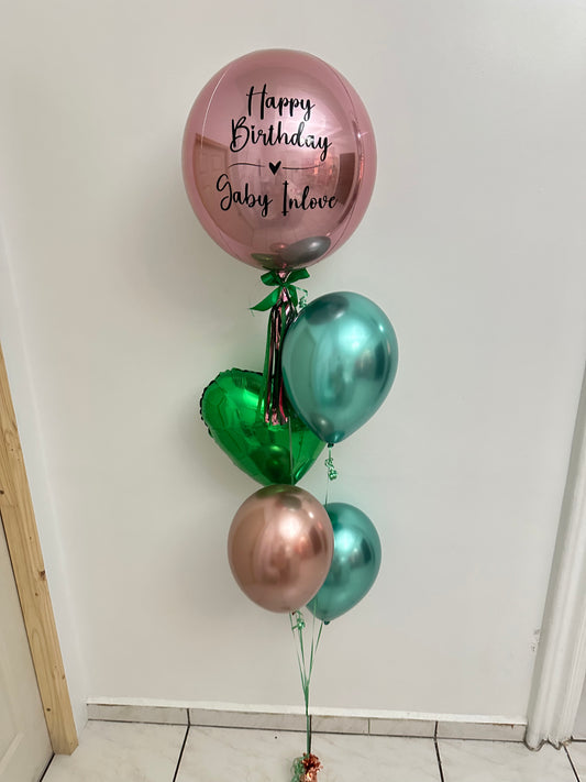 Rose Gold Orbz & Green Balloons