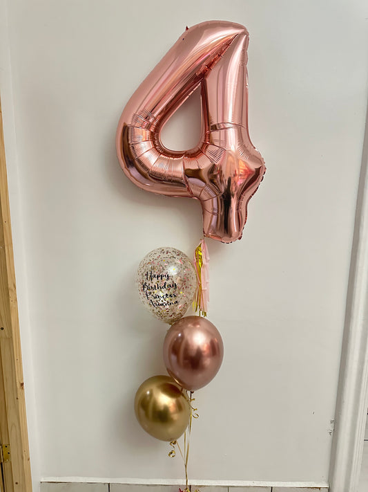 Rose Gold Number & 3 Balloons Bouquet