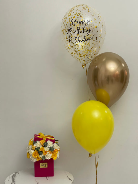 Yellow Vintage Box & Balloons