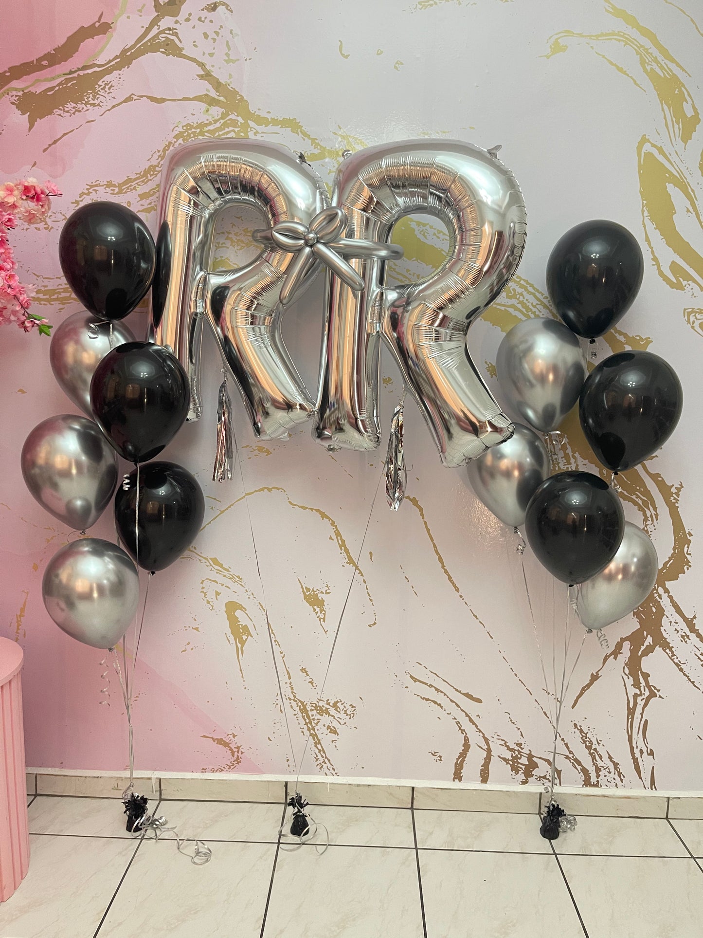 Silver Letter & Black Balloons